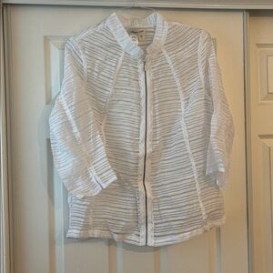 Coldwater Creek White Sheer Striped Zip Closure Top Jacket